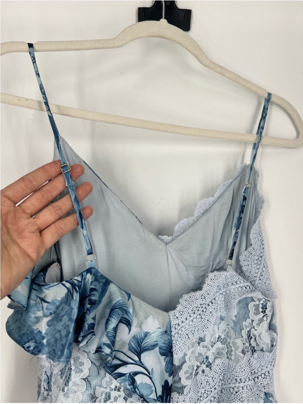 BHLDN Elora Blue Floral Lace Ruffle Formal Strappy Bohemian Maxi Dress Gown 2 - Picture 10 of 13